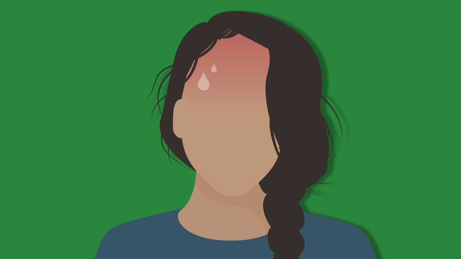 Illustrated woman with sweat on her face and red forehead