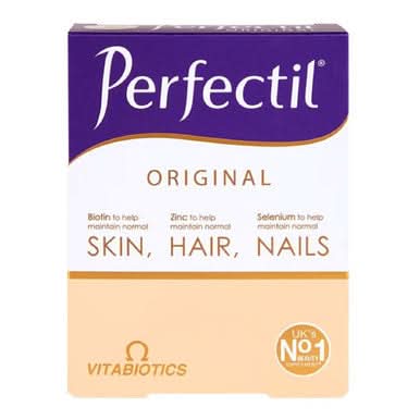 Vitabiotics Perfectil Original Skin, Hair and Nails supplement box on a plain background
