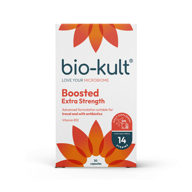 Bio-Kult Boosted Extra Strength supplement box on a white background
