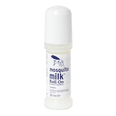 Mosquito Milk Roll On insect repellent bottle on a white background